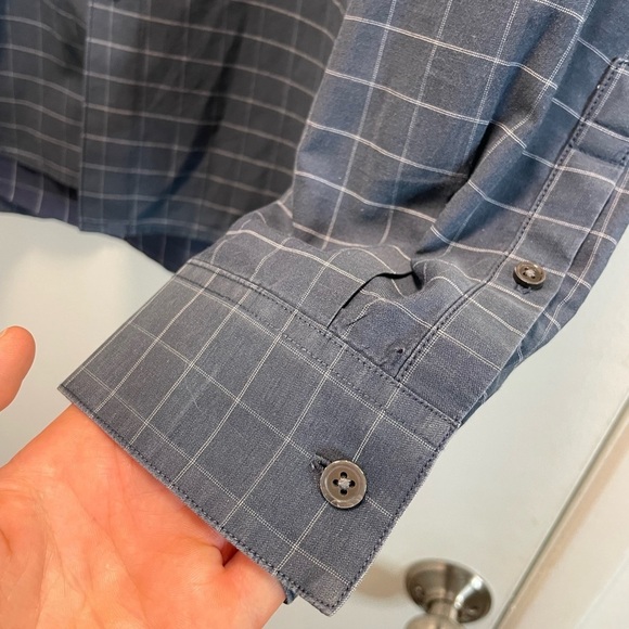 Theory Shirt Adult Large Gray Black Plaid Lightweight Button Up Cotton Mens - Picture 2 of 16